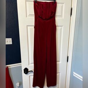 Chic Burgundy Velvet Strapless Jumpsuit